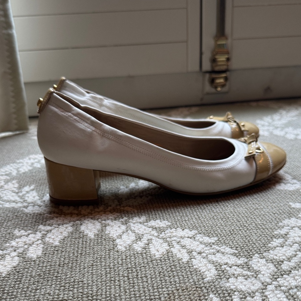 Stuart Weitzman White and Gold Heels